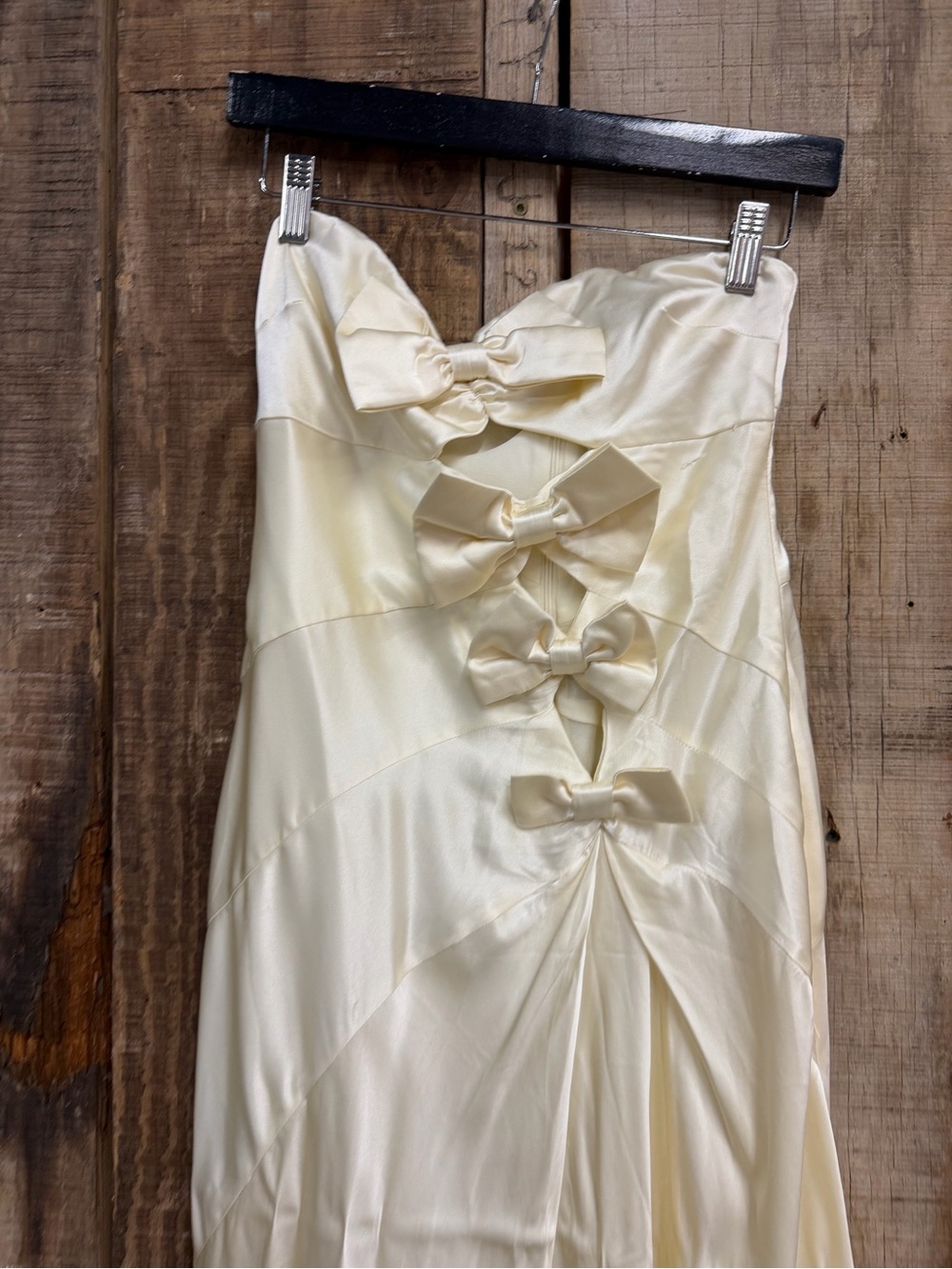 HELSA The Silk Faye Dress Egg Shell Strapless Ivory Satin bow Gown Revolve S - Picture 9 of 10